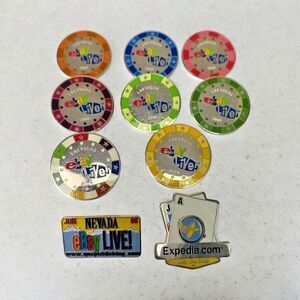 Lots of Ebay Live Pins Las Vegas 2006 Convention Poker Chip Playing Cards Lic Pl